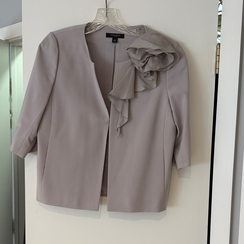 Ann Taylor Soft Gray Women's Blazer with Ruffle Detail